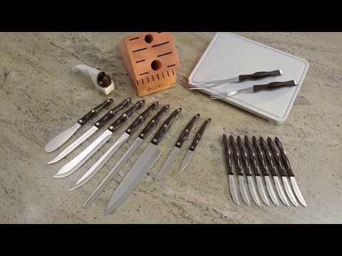  CUTCO Model 2018 Homemaker+8 Set Includes (8) #1759 Table Knives,  (10) Kitchen Knives & Forks, 1748 Honey Oak knife block, 82 Sharpener, and  #125 Medium Poly Prep cutting board: Block Knife Sets: Home & Kitchen